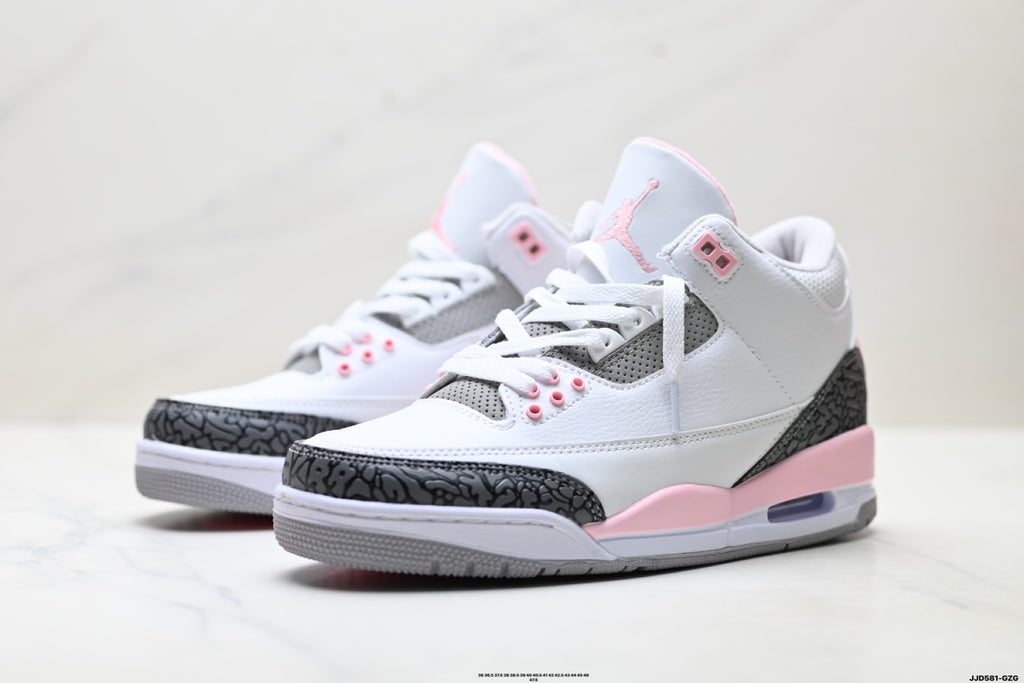 Air Jordan 3 Retro White Grey Pink sneakers detail view 4