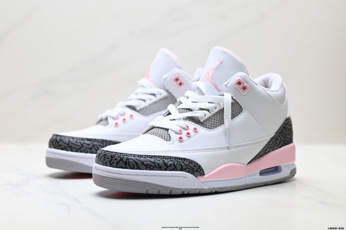 Air Jordan 3 Retro White Grey Pink sneakers detail view 4