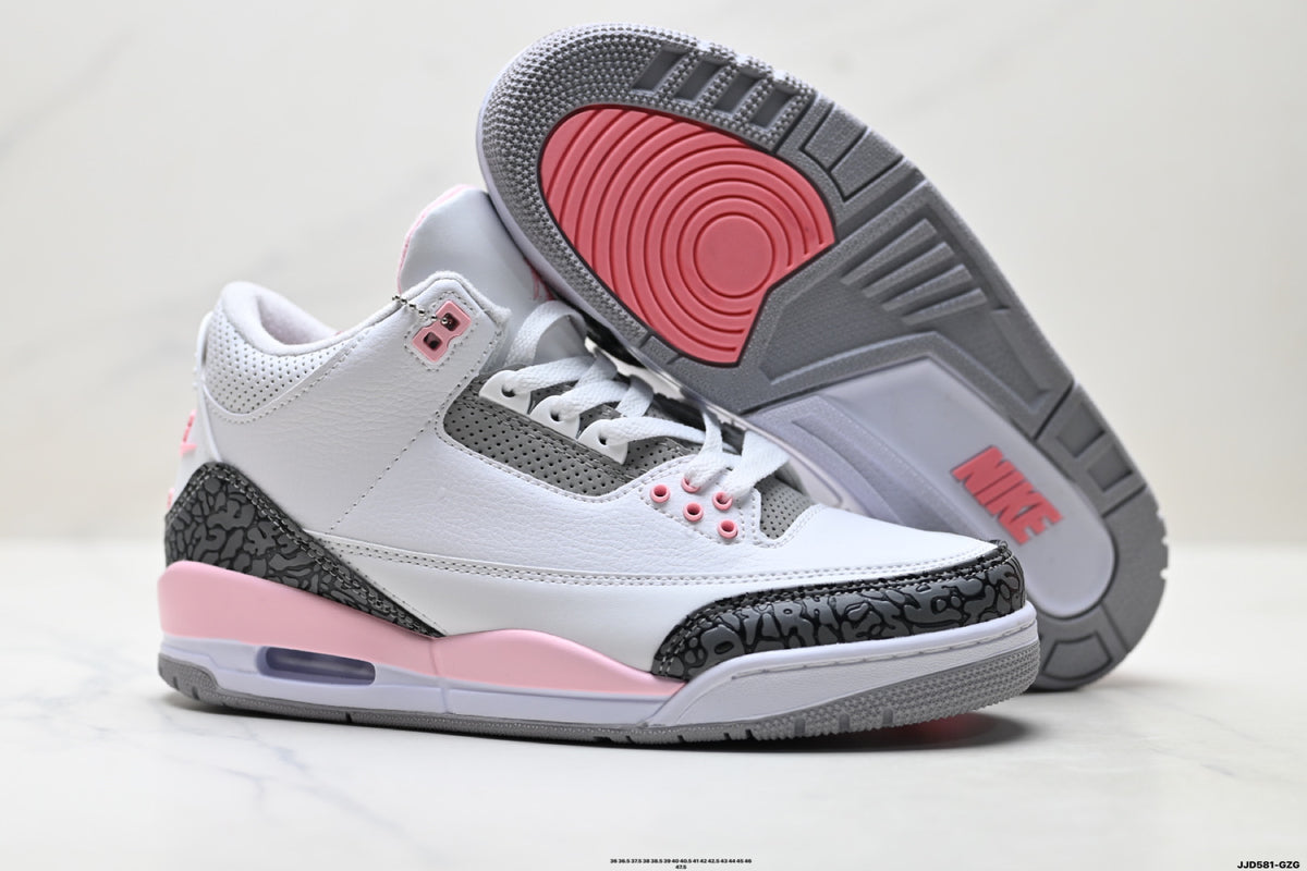 Air Jordan 3 Retro White Grey Pink sneakers detail view 5