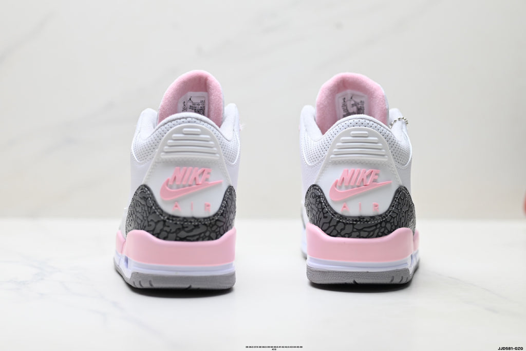 Air Jordan 3 Retro White Grey Pink sneakers detail view 6