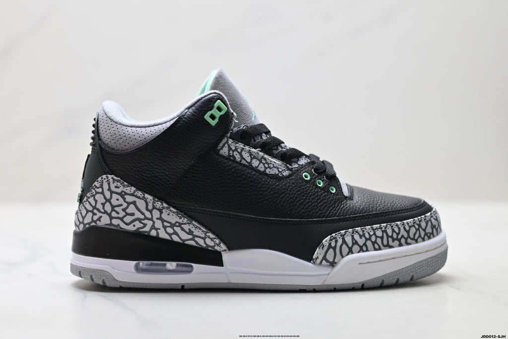 Air Jordan 3 Retro Black Green Cement sneakers detail view 1