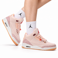 Air Jordan 3 Retro Pink White Gum sneakers on feet with Jordan socks