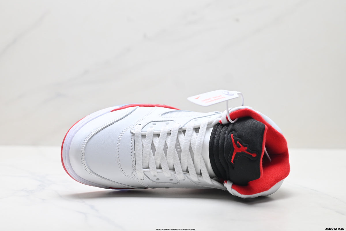 Air Jordan 5 Retro White Fire Red Black Sneakers detail view 2