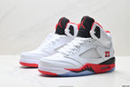 Air Jordan 5 Retro White Fire Red Black Sneakers detail view 4