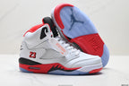 Air Jordan 5 Retro White Fire Red Black Sneakers detail view 5