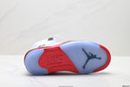 Air Jordan 5 Retro White Fire Red Black Sneakers detail view 8