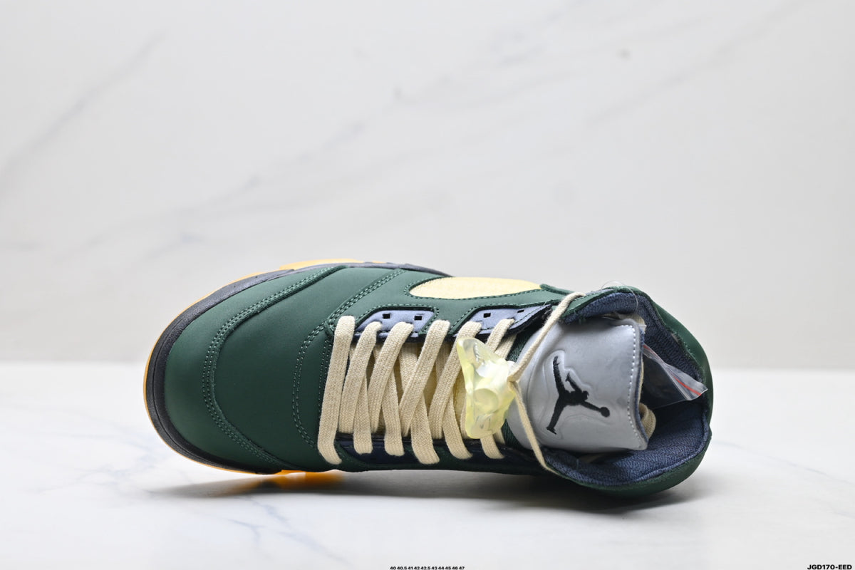 Air Jordan 5 Retro Green Gold Navy Sneakers detail view 2