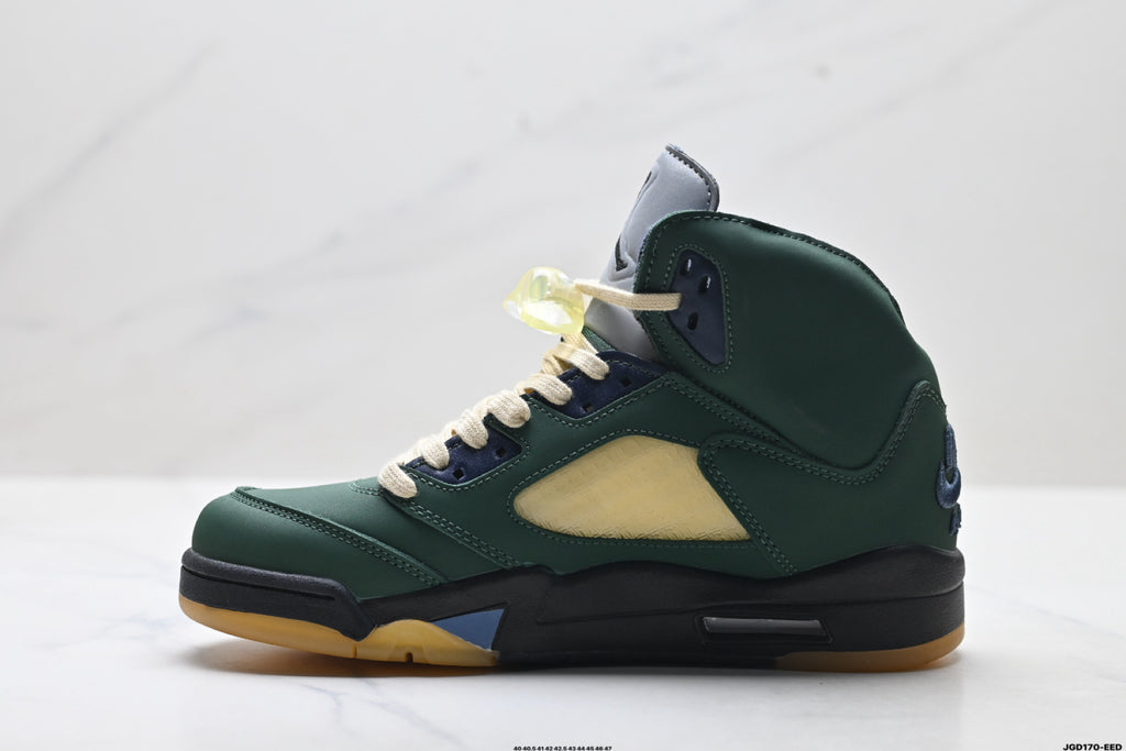 Air Jordan 5 Retro Green Gold Navy Sneakers detail view 3