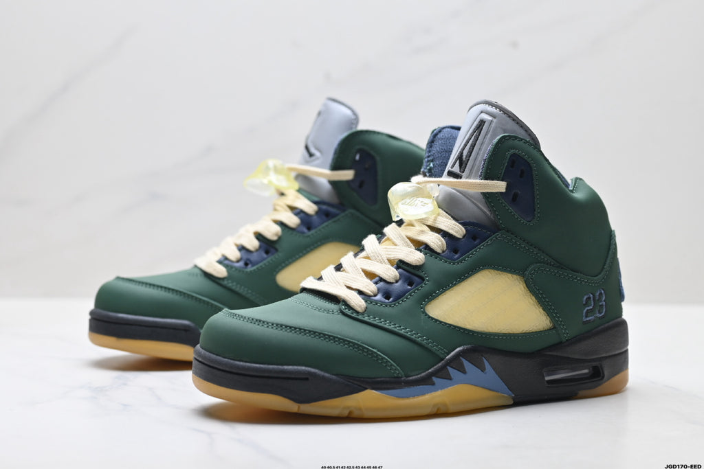 Air Jordan 5 Retro Green Gold Navy Sneakers detail view 4