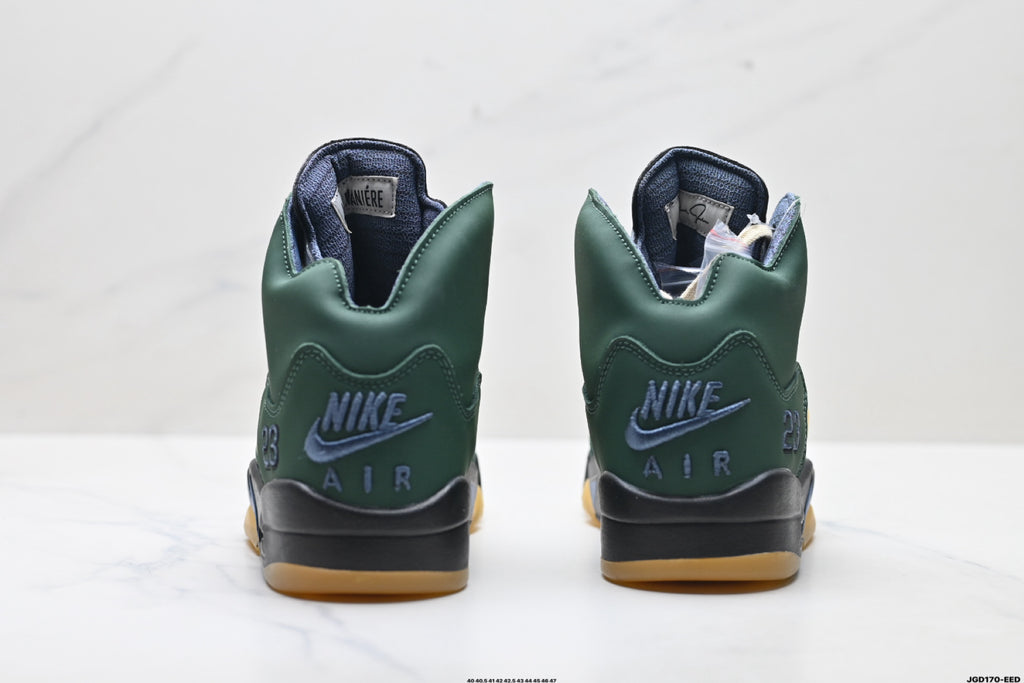 Air Jordan 5 Retro Green Gold Navy Sneakers detail view 6