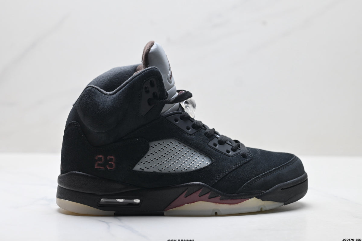 Air Jordan 5 Retro Triple Black Red Accent Sneakers detail view 1