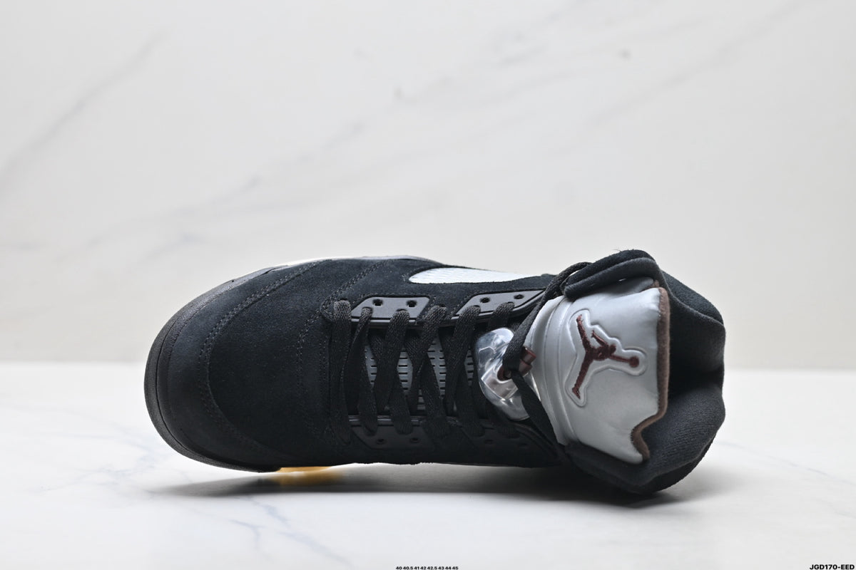 Air Jordan 5 Retro Triple Black Red Accent Sneakers detail view 2