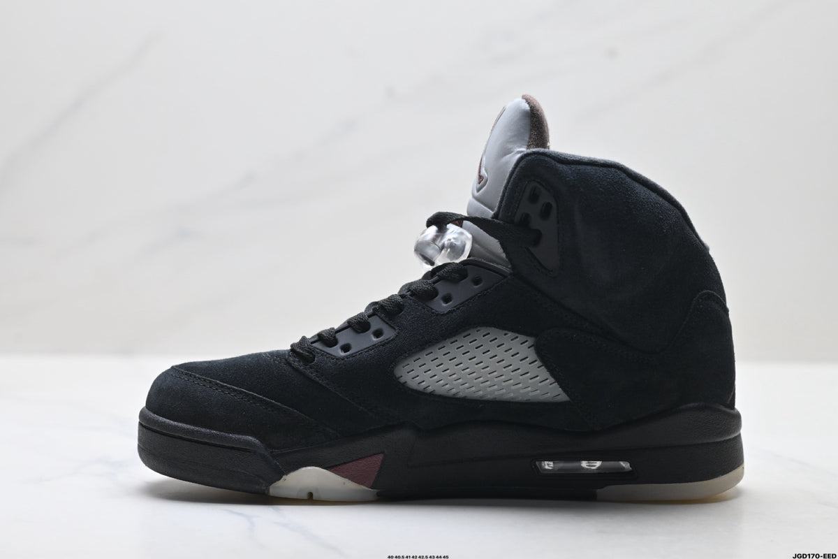 Air Jordan 5 Retro Triple Black Red Accent Sneakers detail view 3