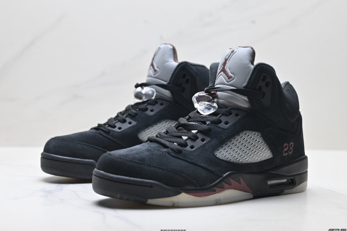 Air Jordan 5 Retro Triple Black Red Accent Sneakers detail view 4