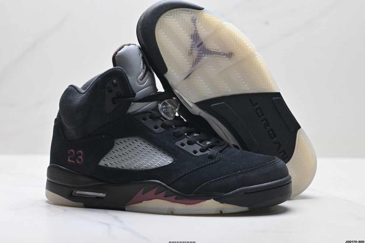 Air Jordan 5 Retro Triple Black Red Accent Sneakers detail view 5