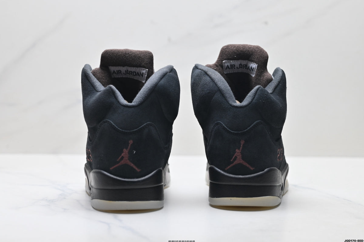 Air Jordan 5 Retro Triple Black Red Accent Sneakers detail view 6