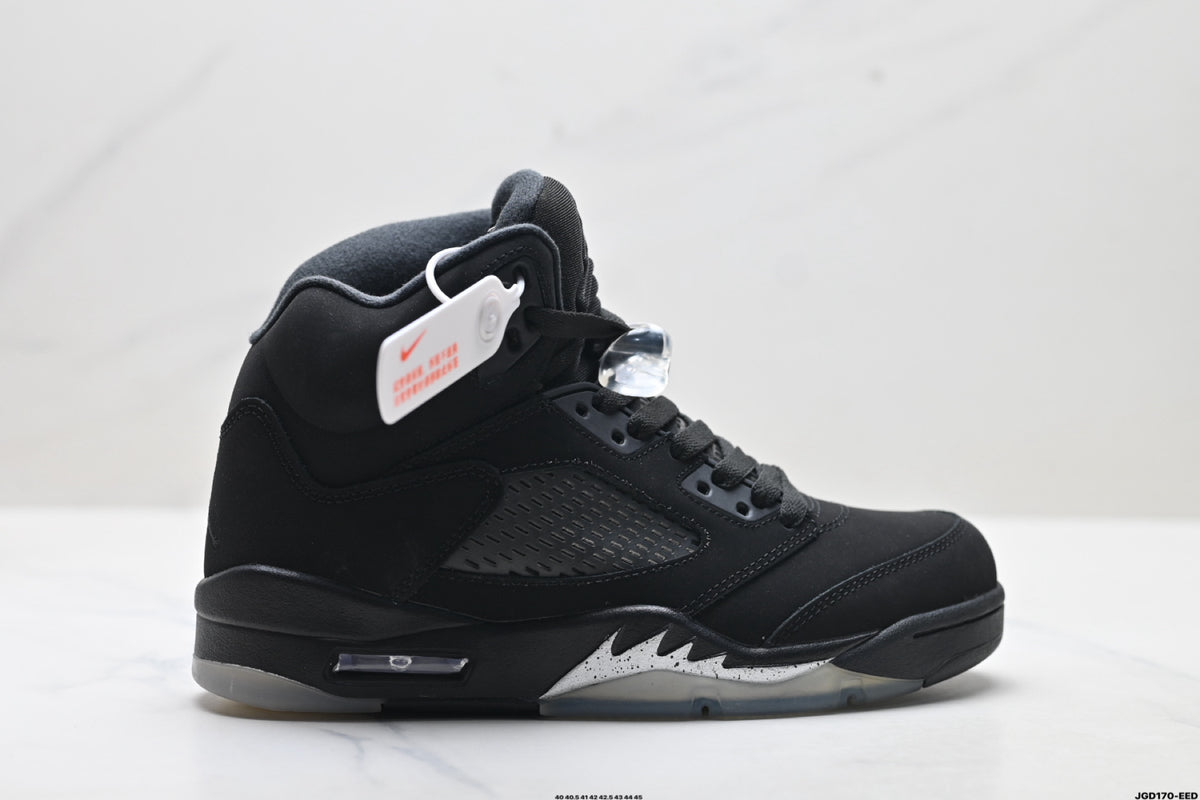 Air Jordan 5 Retro Black Metallic Silver Sneakers detail view 1