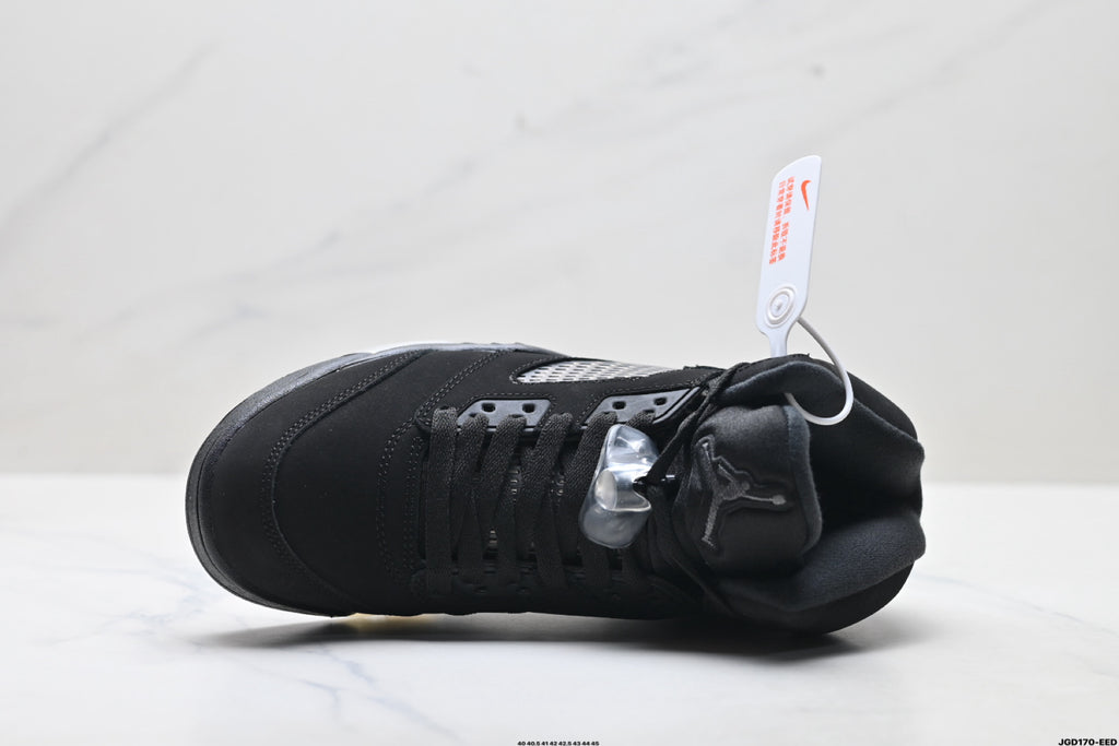 Air Jordan 5 Retro Black Metallic Silver Sneakers detail view 2