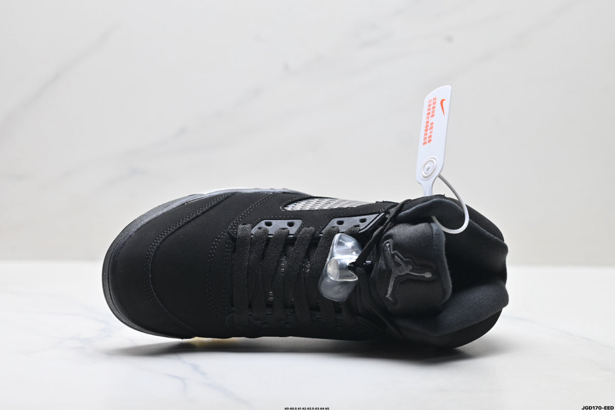 Air Jordan 5 Retro Black Metallic Silver Sneakers detail view 2