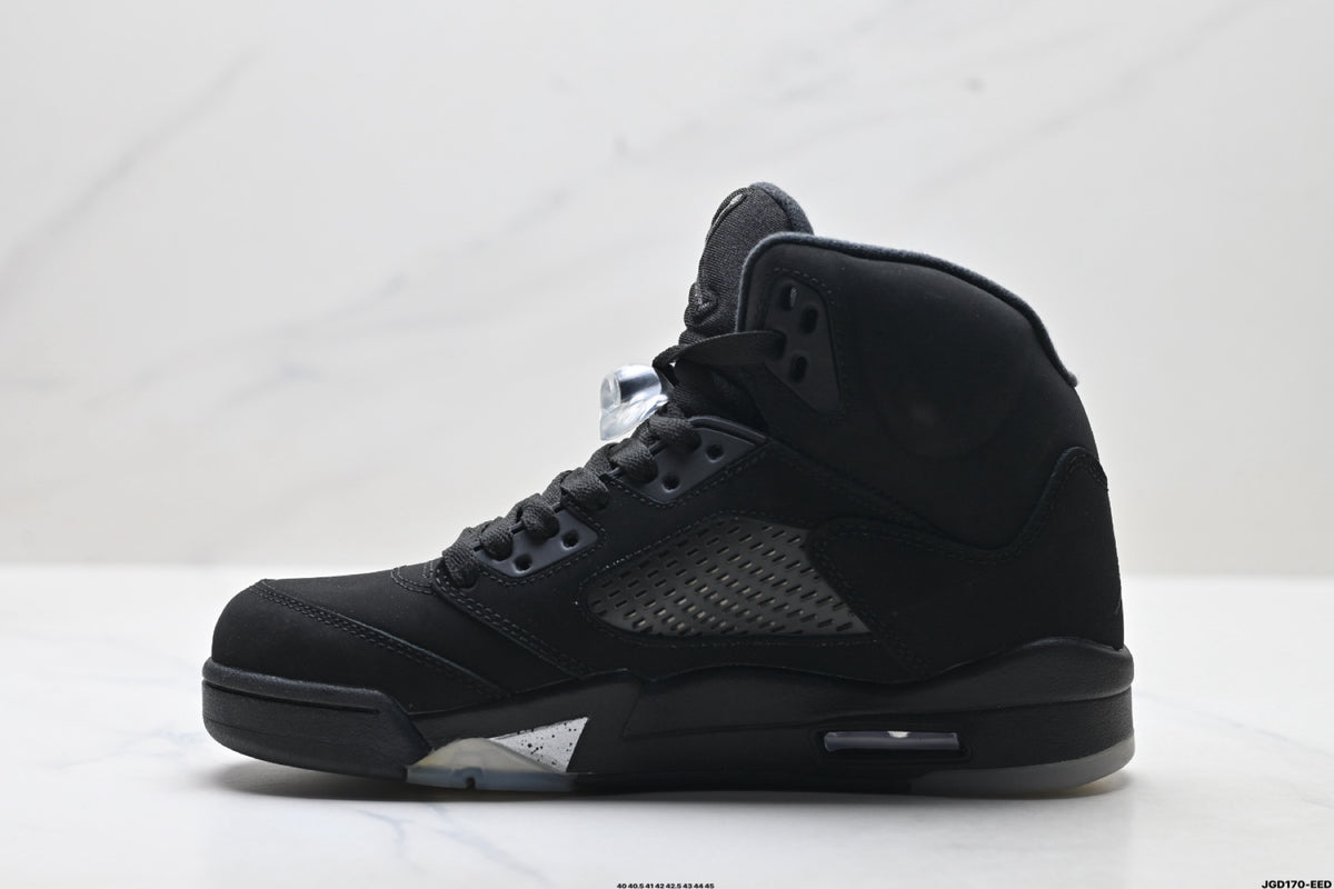 Air Jordan 5 Retro Black Metallic Silver Sneakers detail view 3