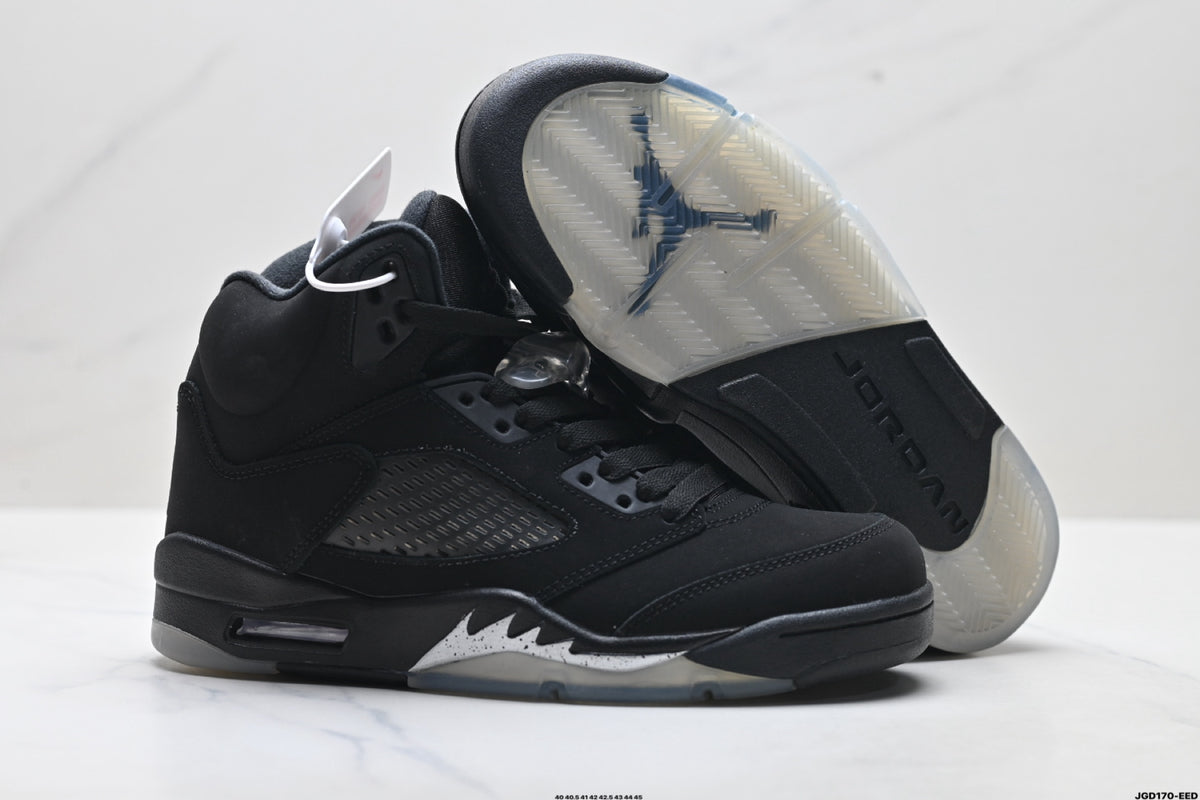 Air Jordan 5 Retro Black Metallic Silver Sneakers detail view 5