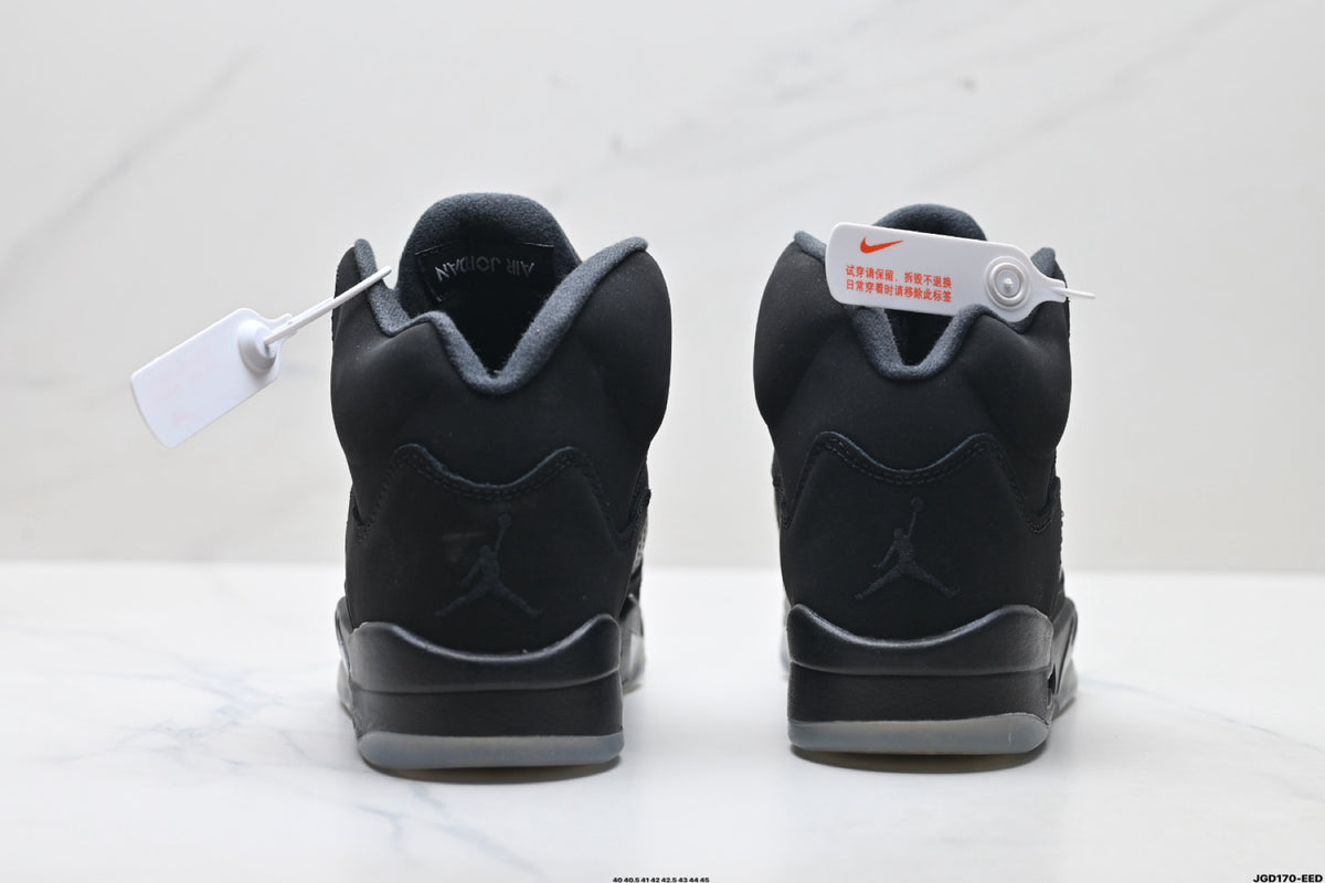 Air Jordan 5 Retro Black Metallic Silver Sneakers detail view 6