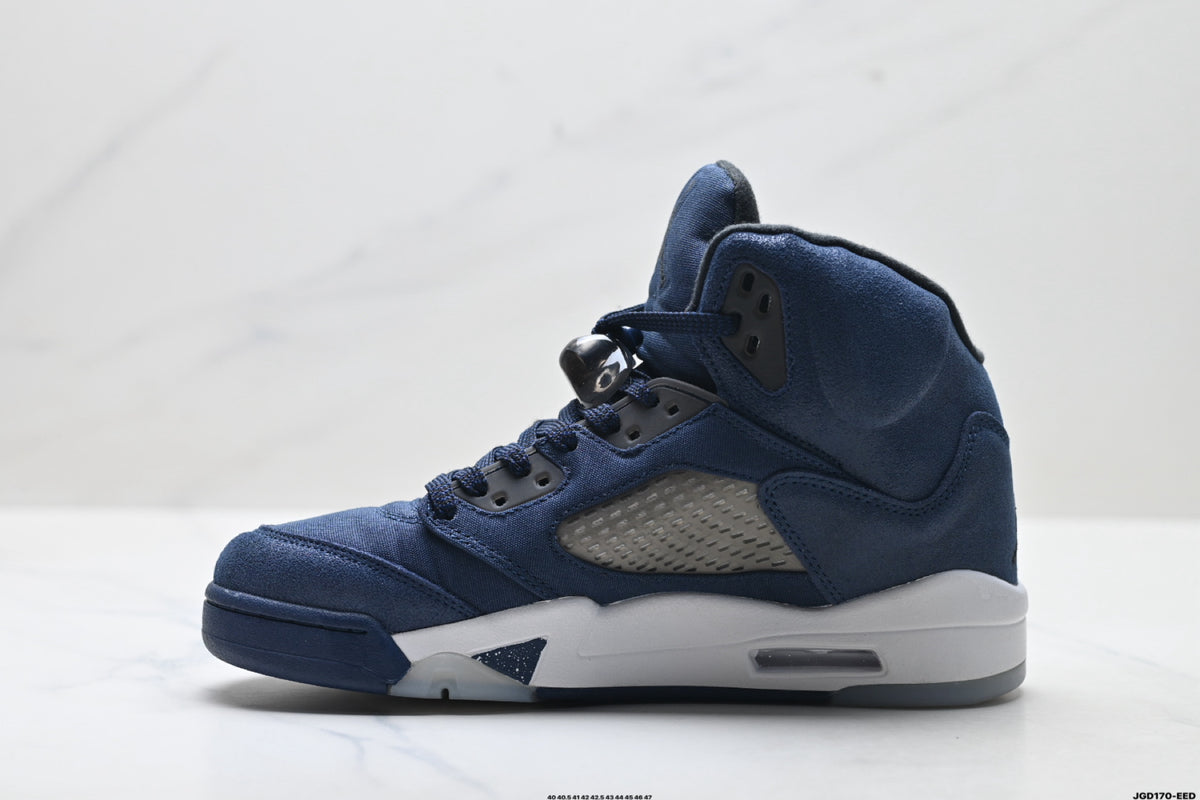 Air Jordan 5 Retro Navy Blue White Sneakers detail view 3