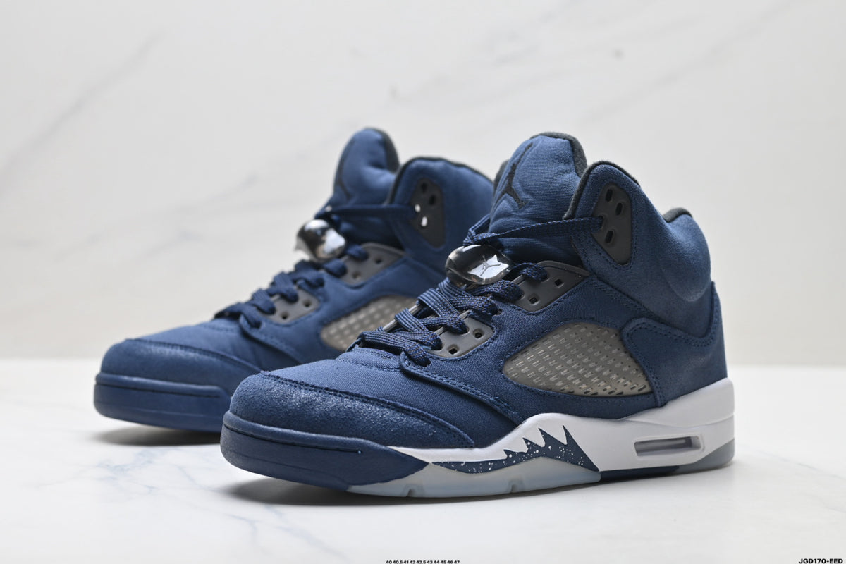 Air Jordan 5 Retro Navy Blue White Sneakers detail view 4