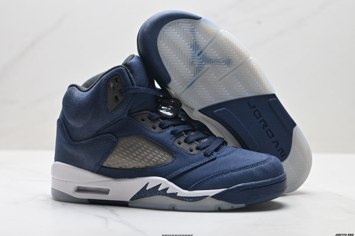 Air Jordan 5 Retro Navy Blue White Sneakers detail view 5