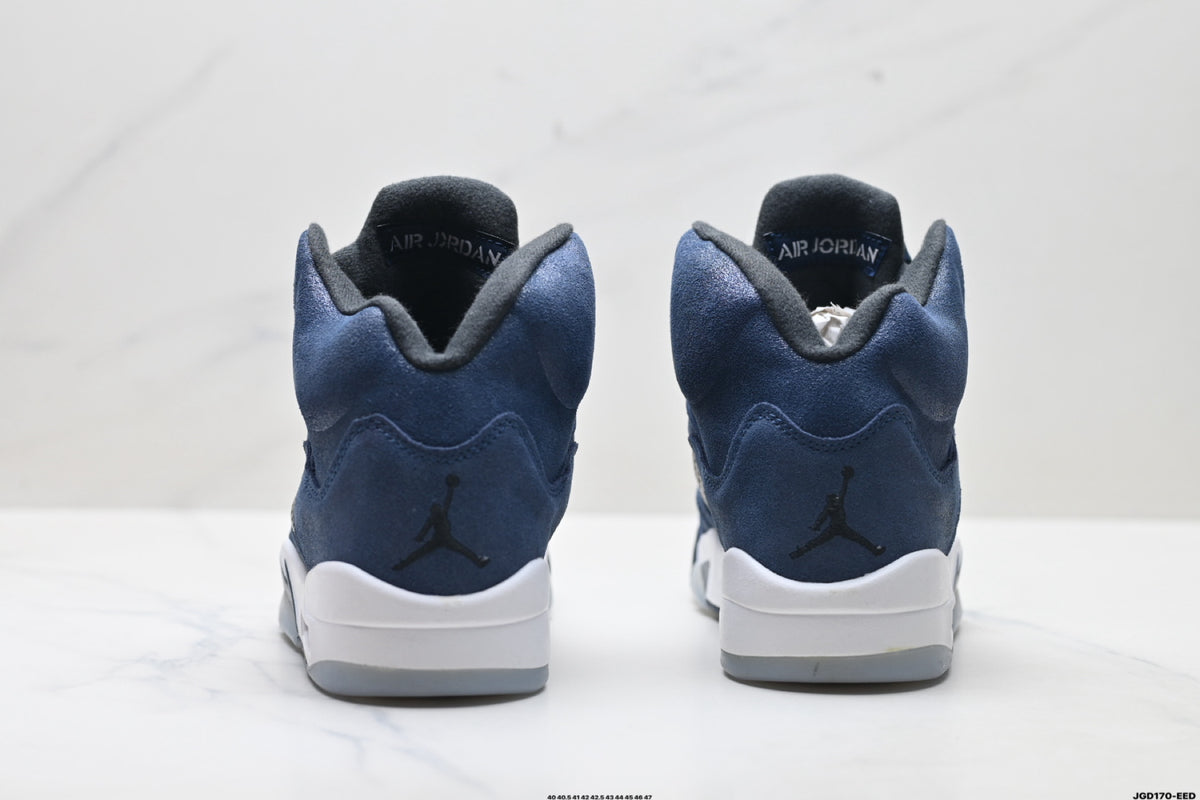 Air Jordan 5 Retro Navy Blue White Sneakers detail view 6