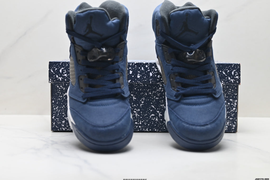 Air Jordan 5 Retro Navy Blue White Sneakers detail view 7