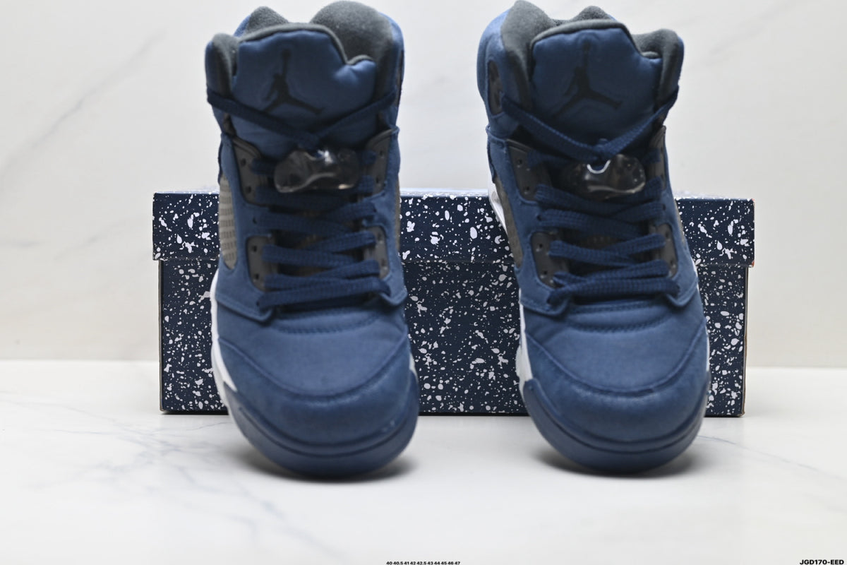 Air Jordan 5 Retro Navy Blue White Sneakers detail view 7