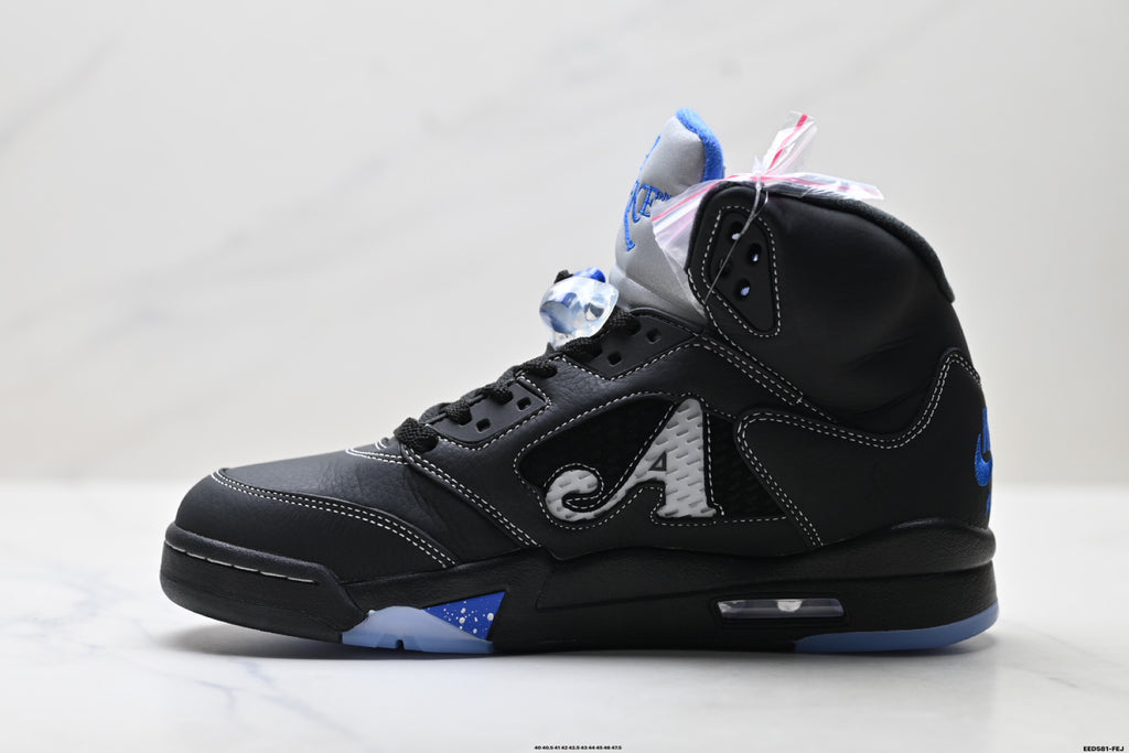 Air Jordan 5 Retro Black Royal Blue White Sneakers detail view 3