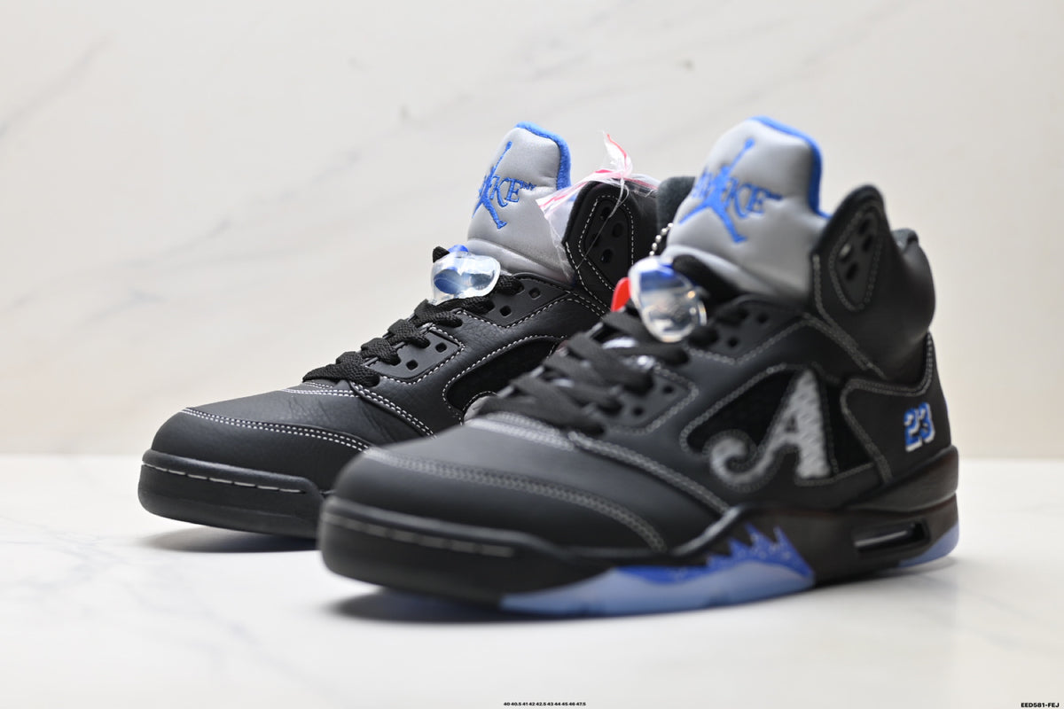 Air Jordan 5 Retro Black Royal Blue White Sneakers detail view 4