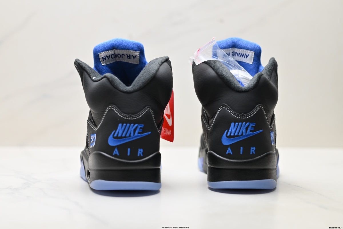Air Jordan 5 Retro Black Royal Blue White Sneakers detail view 6