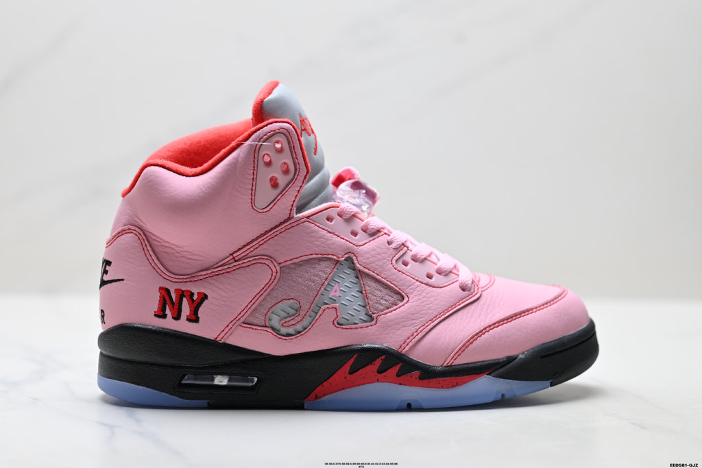 Air Jordan 5 Retro Pink Black Ice Blue Sneakers detail view 1