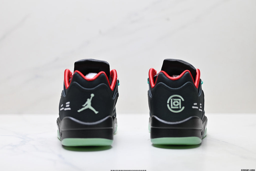 Air Jordan 5 Retro Black Red Green Glow Sneakers detail view 6