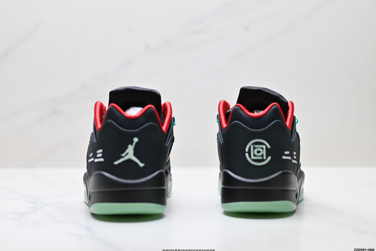 Air Jordan 5 Retro Black Red Green Glow Sneakers detail view 6