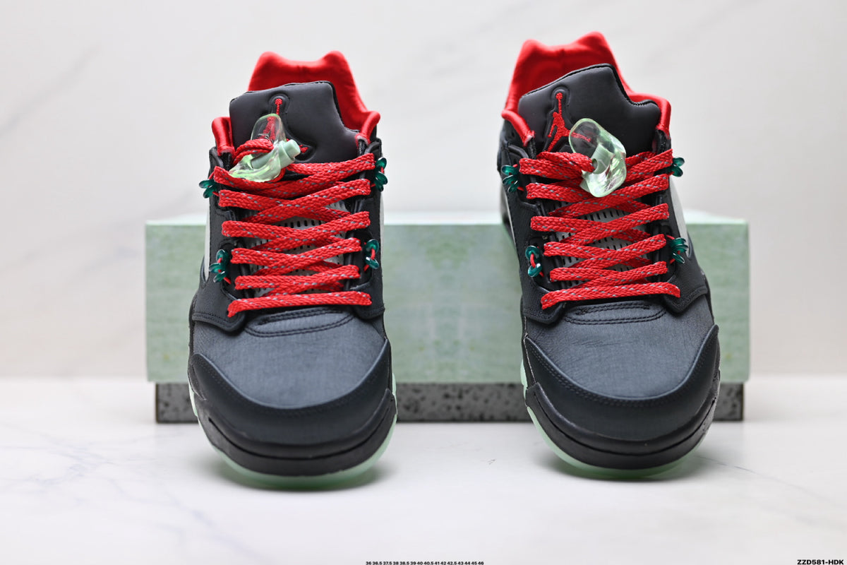 Air Jordan 5 Retro Black Red Green Glow Sneakers detail view 7