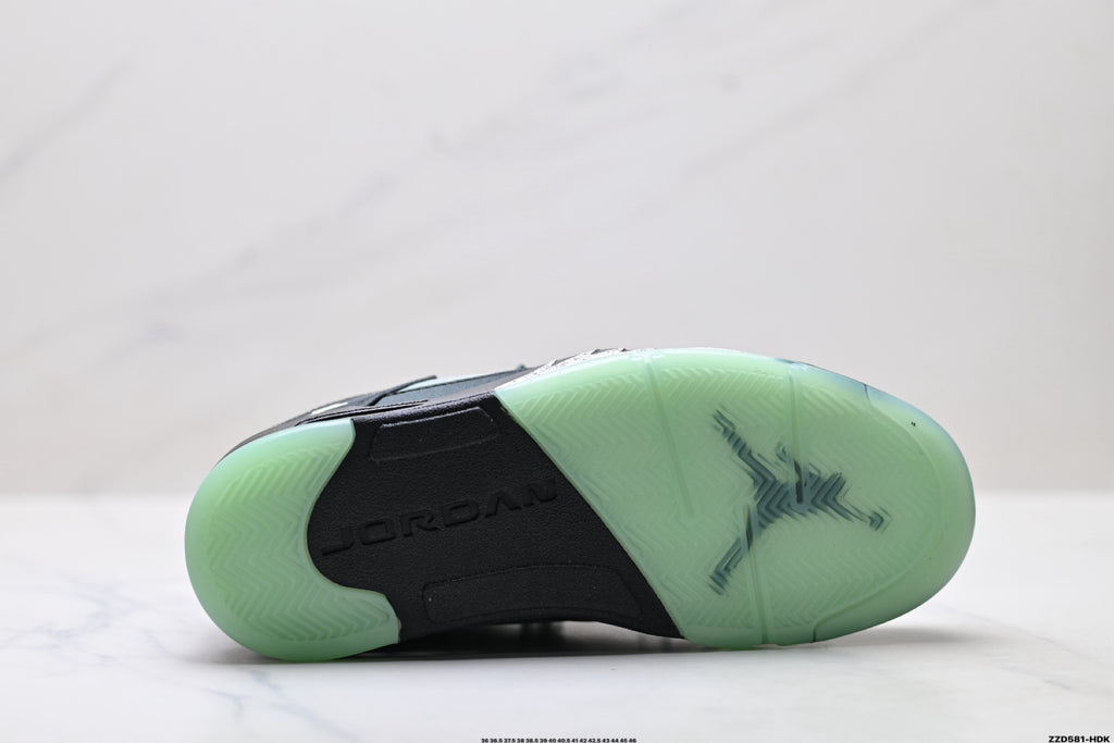 Air Jordan 5 Retro Black Red Green Glow Sneakers detail view 8