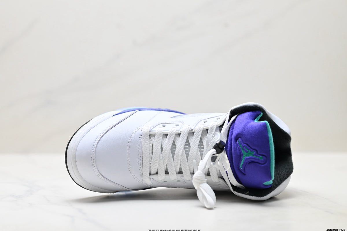 Air Jordan 5 Retro White Purple Emerald Sneakers detail view 2
