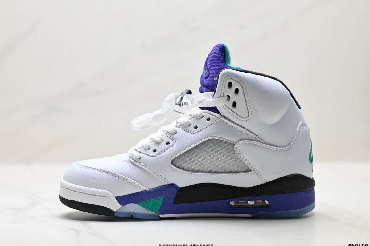 Air Jordan 5 Retro White Purple Emerald Sneakers detail view 3