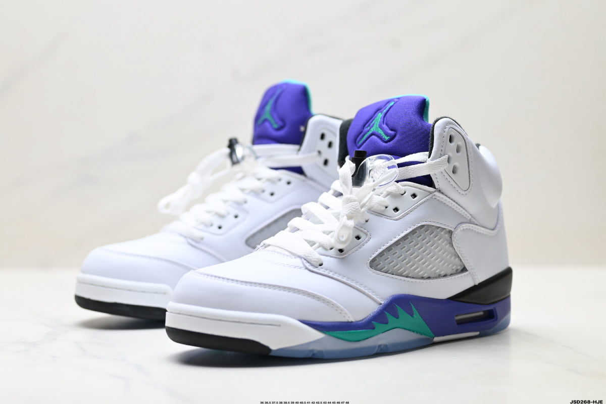 Air Jordan 5 Retro White Purple Emerald Sneakers detail view 4