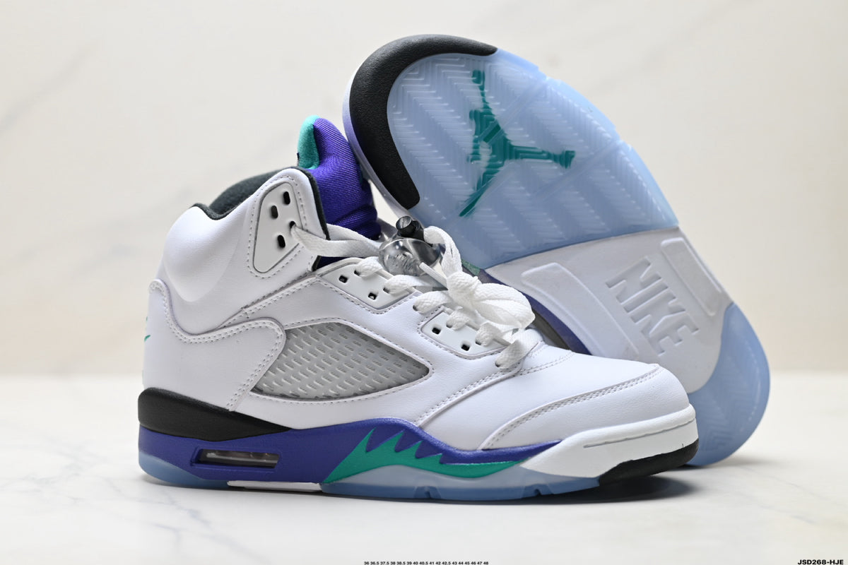 Air Jordan 5 Retro White Purple Emerald Sneakers detail view 5