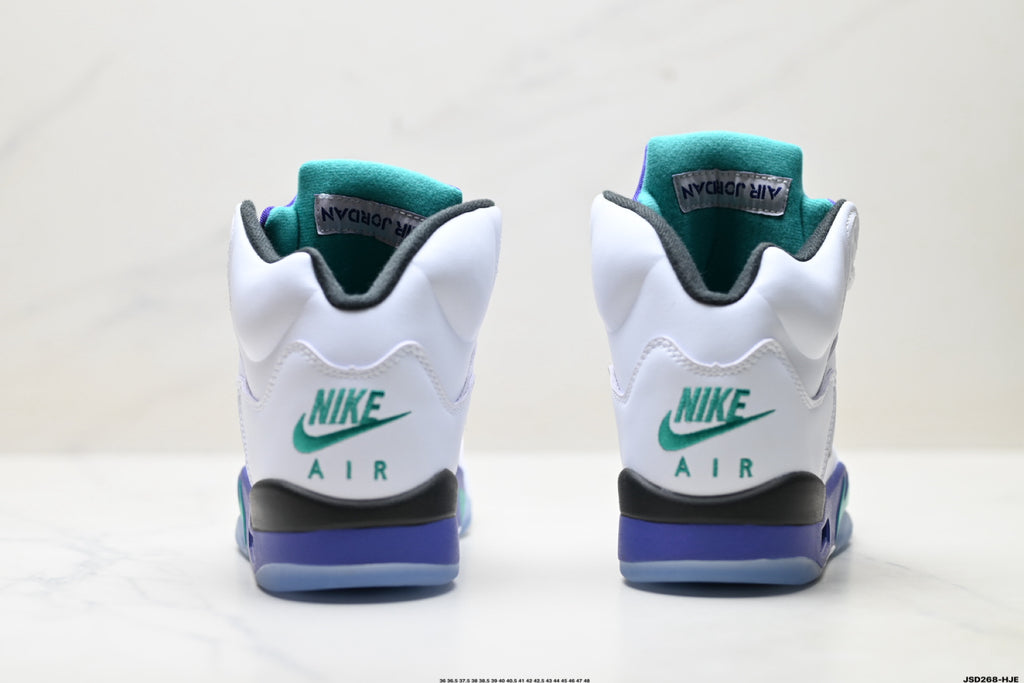 Air Jordan 5 Retro White Purple Emerald Sneakers detail view 6