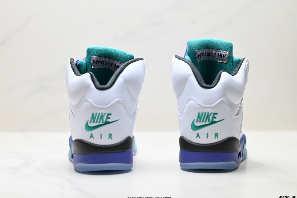 Air Jordan 5 Retro White Purple Emerald Sneakers detail view 6