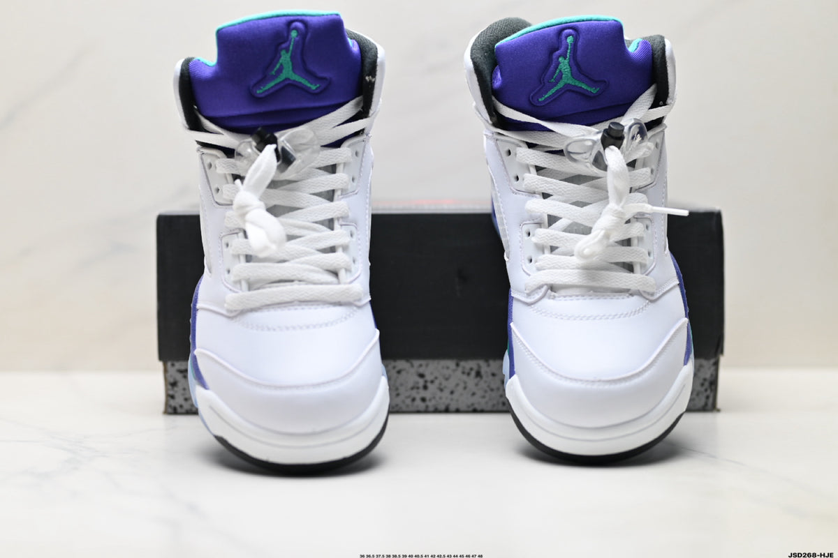 Air Jordan 5 Retro White Purple Emerald Sneakers detail view 7