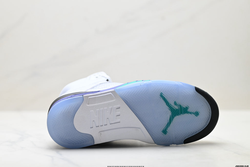 Air Jordan 5 Retro White Purple Emerald Sneakers detail view 8
