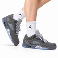 Air Jordan 5 Retro Cool Grey Silver Sneakers on-foot product image on a pure white background