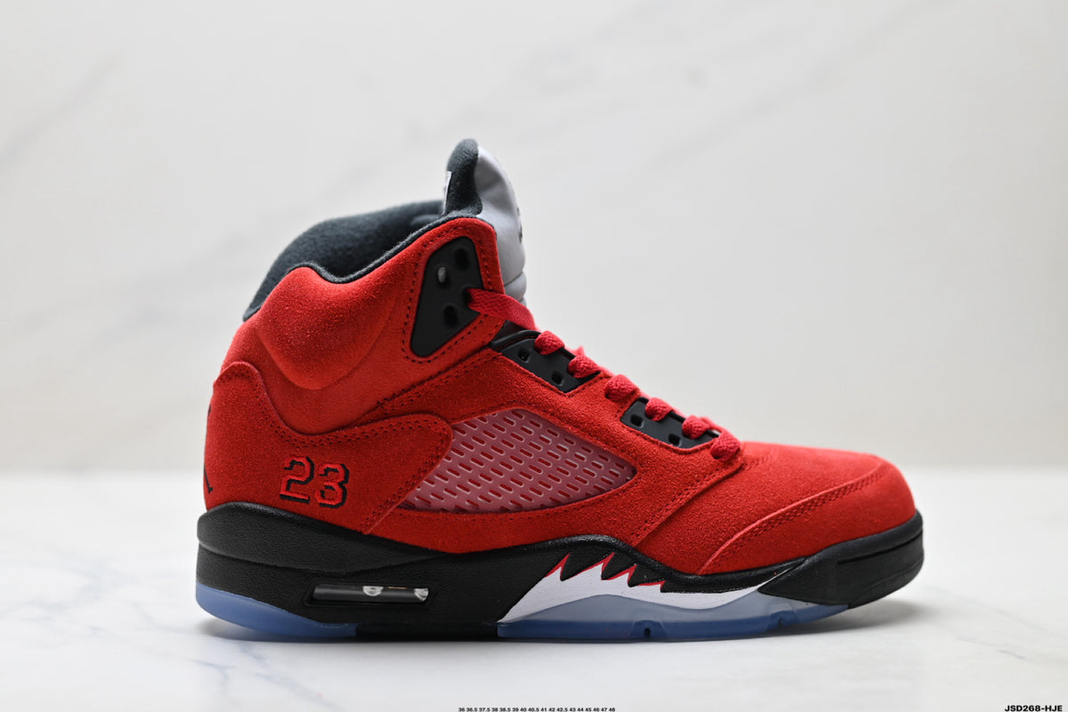 Air Jordan 5 Retro University Red Black Sneakers detail view 1